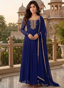 Blue Georgette Zari Sequins Embroidered Anarkali Suit