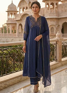 Blue Georgette Zari Sequins Embroidered Gorgeous Anarkali Suit