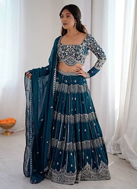 Blue Georgette Zari Sequins Embroidered Lehenga