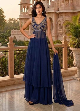 Blue Georgette Zari Sequins Embroidered Pakistani Anarkali Suit
