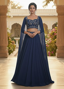 Blue Georgette Zari Sequins Indowestern Sets and Suits