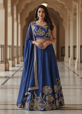 Blue Georgette Zari Sequins Lehenga Choli