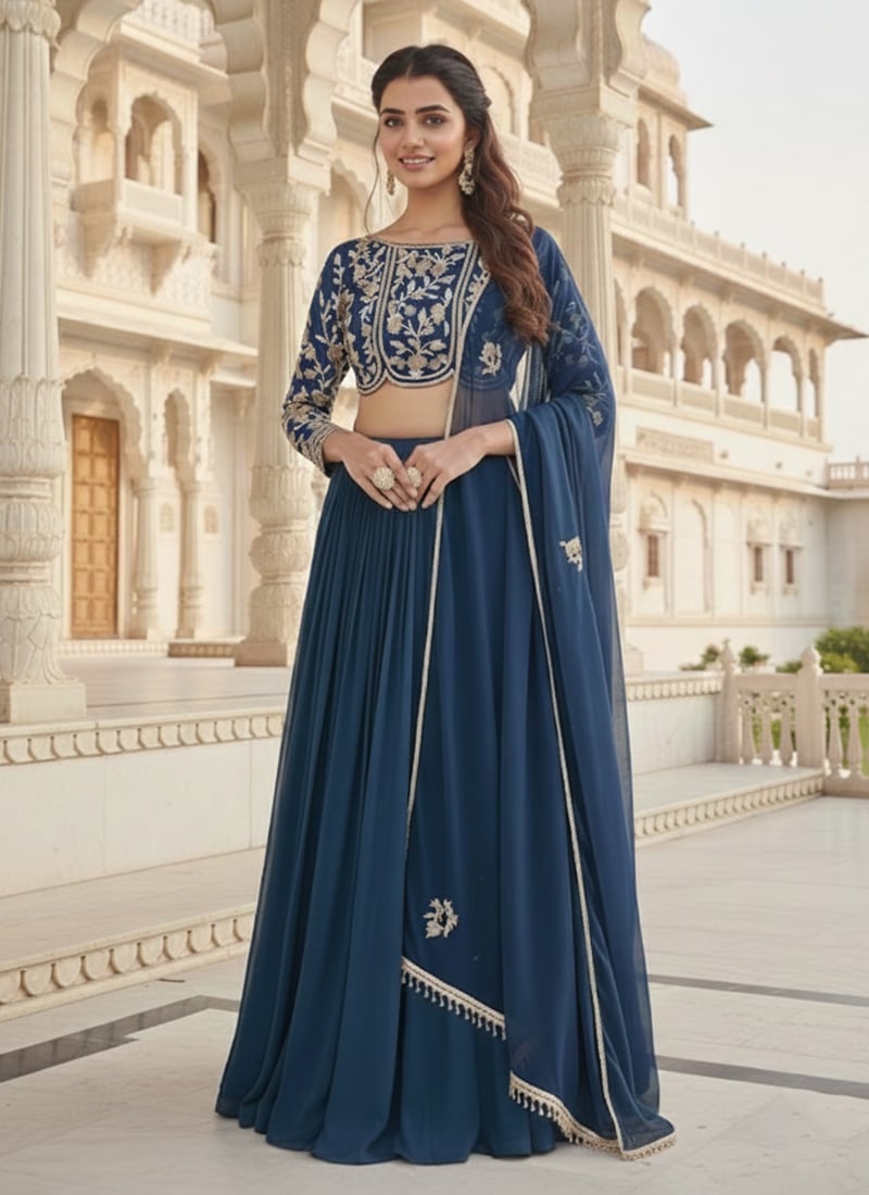Blue Georgette Zari Sequins Lehenga