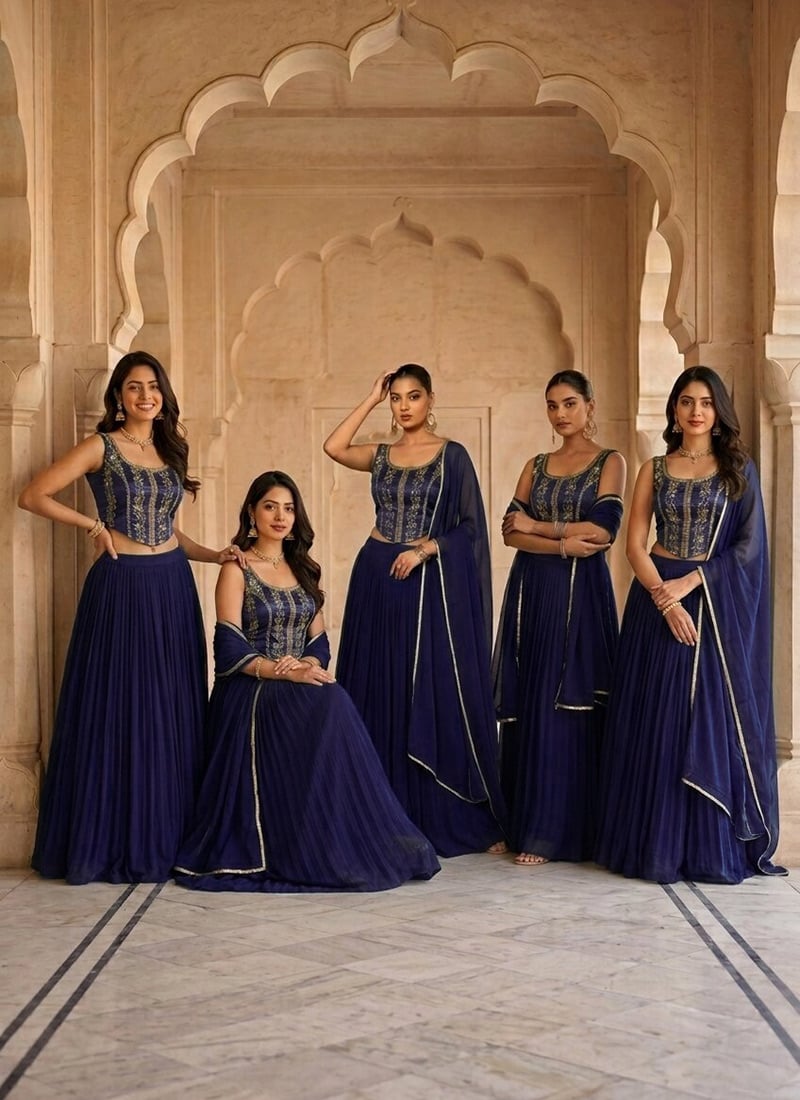 Blue Georgette Zari Sequins Lehenga Wedding Wear