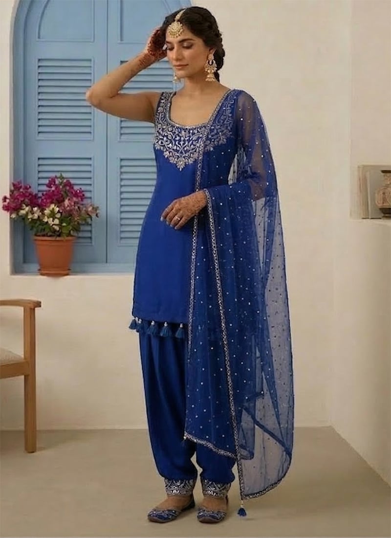 Blue Georgette Zari Sequins Salwar Suit Festive Wear