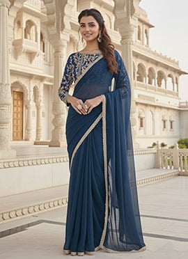 Blue Georgette Zari Sequins Saree