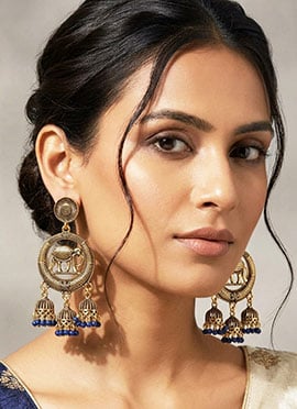 Blue Gold Plated Circular Drop Earrings
