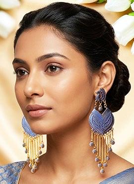Blue Gold Plated Enamelled PeacockShaped Drop Earrings