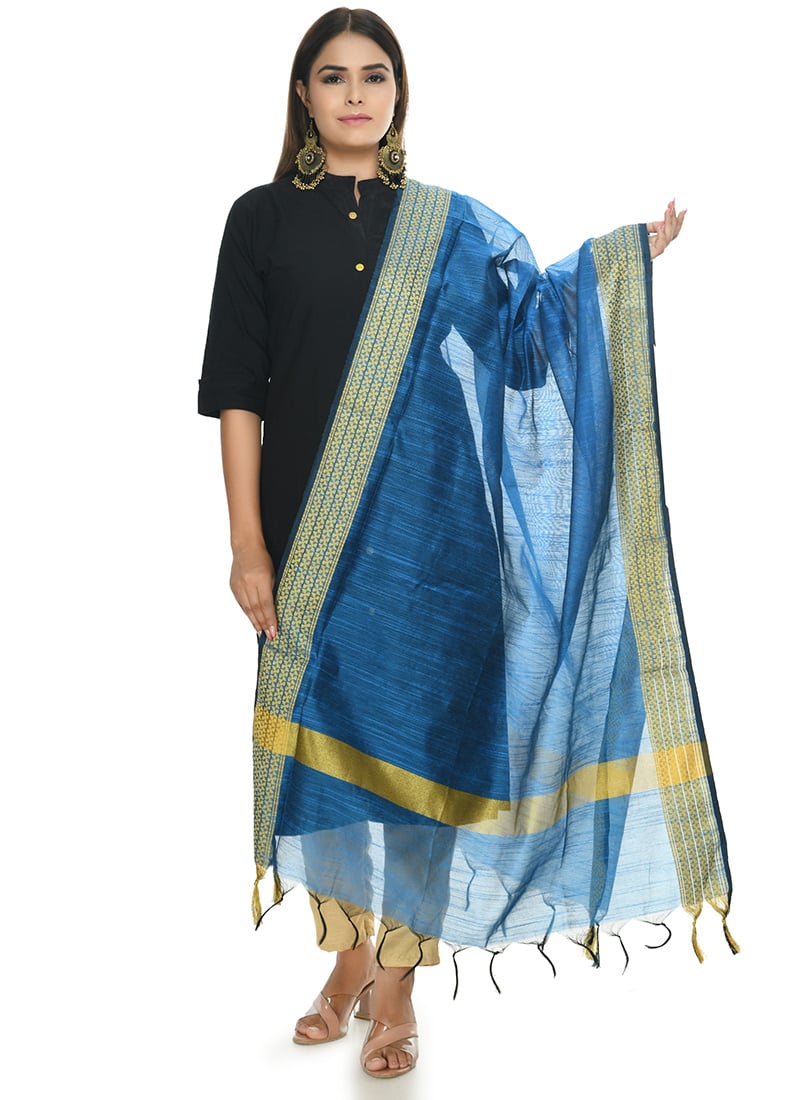 Blue Handloom Cotton Dupatta