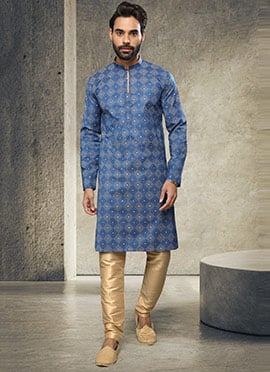 Blue Handloom Cotton Kurta Pyjama