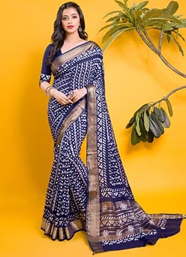 Blue Indigo Printed Chanderi Classy Saree