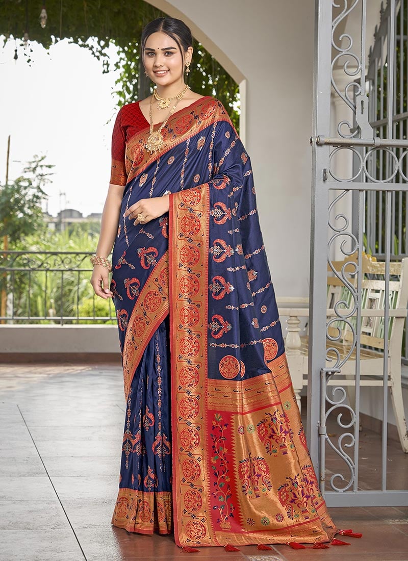 Blue Jacquard Banarasi Silk Saree
