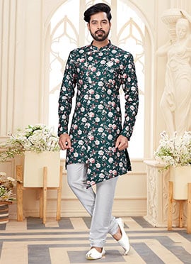 Blue Jacquard Indowestern Sherwani