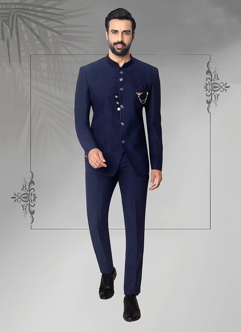 Blue Jacquard Silk Suit