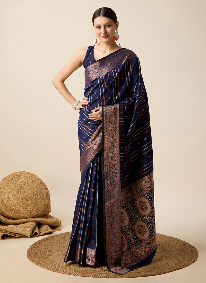 Blue Jacquard Silk Zari Saree Festive Wear