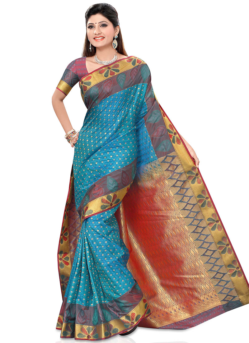 Buy Blue Kancheepuram Art Silk Saree, Kancheepuram , Zari, sari Online