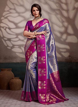 Blue Kanjivaram Soft Silk Zari Woven Saree