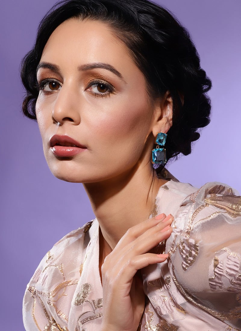 Blue Kundan Adorned Danglers Festive Wear