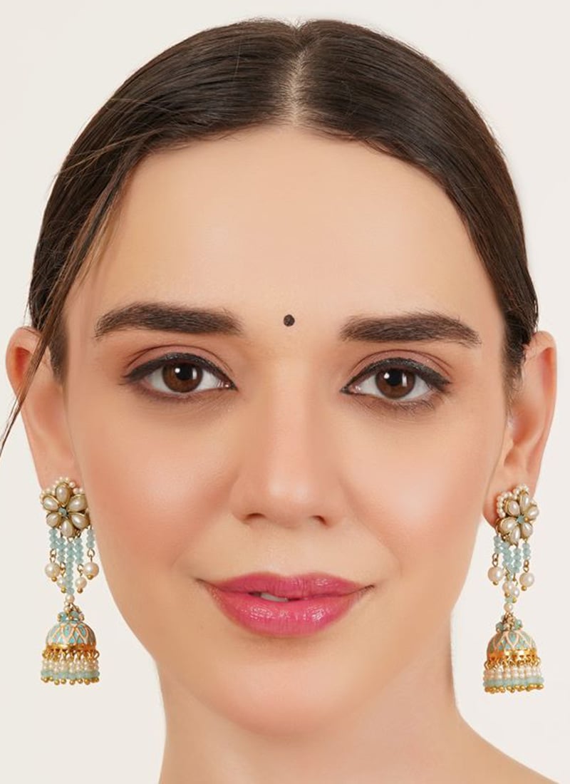 Blue Kundan And Beads Adorned Jhumkas Festive Wear