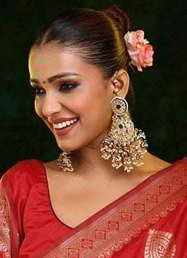 Blue Kundan And Beads Chaand Bali