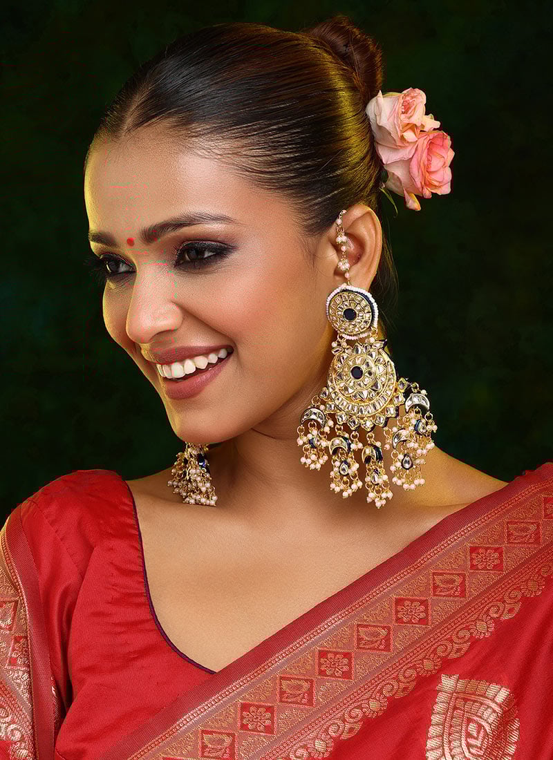 Blue Kundan And Beads Chaand Bali Wedding Wear