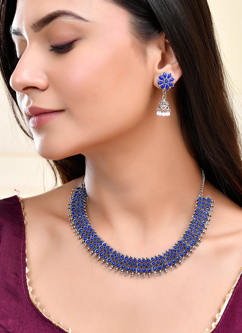 Blue Kundan And Beads Necklace Wedding Wear