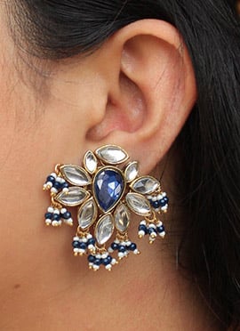 Blue Kundan And Beads Studs