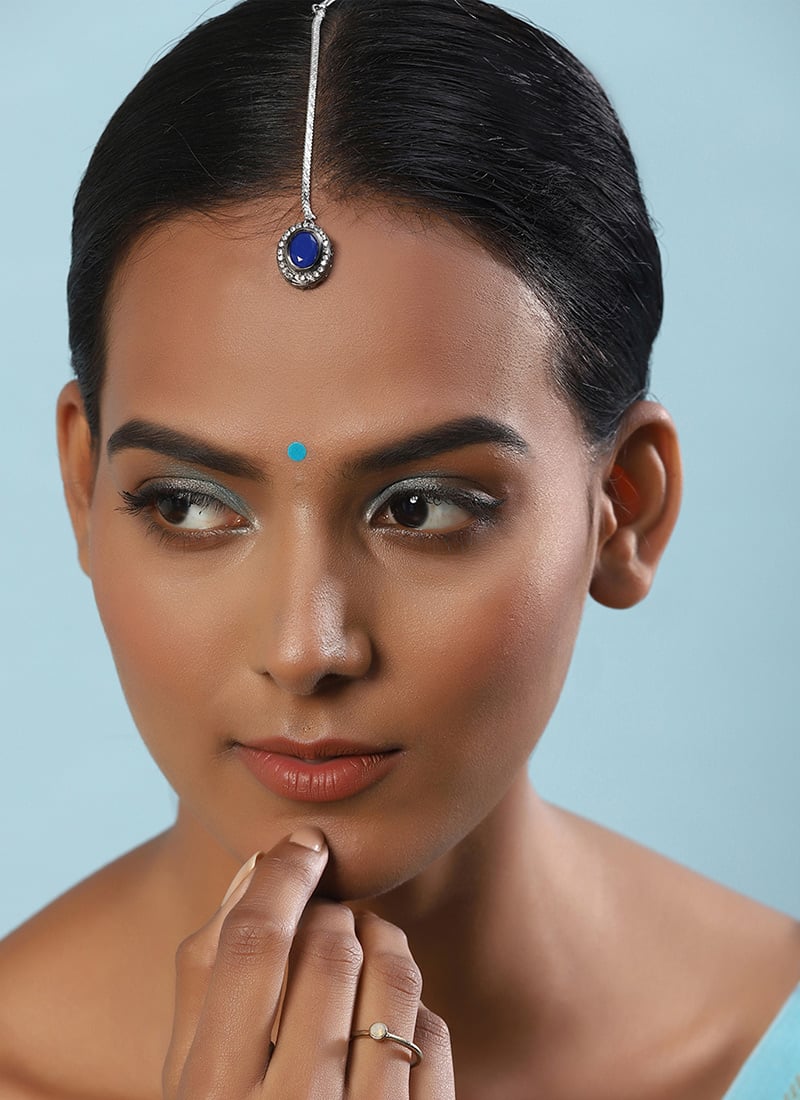 Blue Kundan And Stone Mangtikka Festive Wear