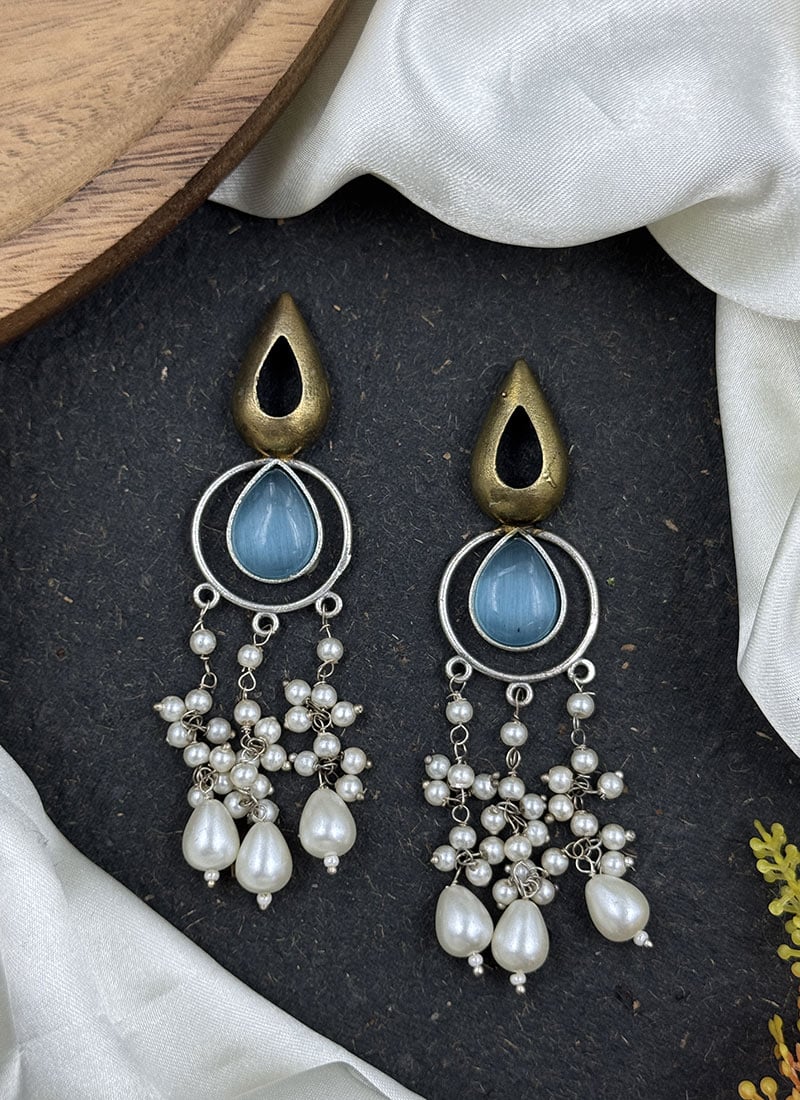 Blue Kundan Bead Embellished Danglers Festive Wear