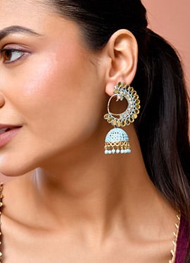 Blue Kundan Beads Jhumka