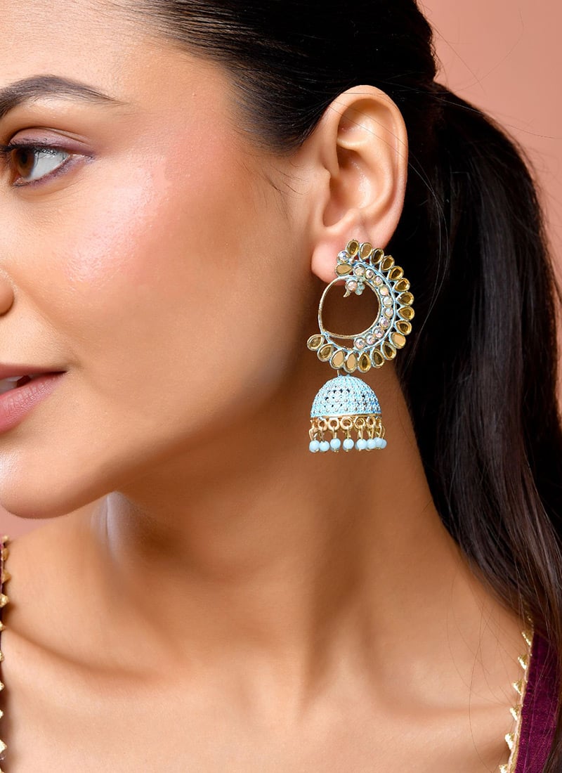 Blue Kundan Beads Jhumka Festive Wear