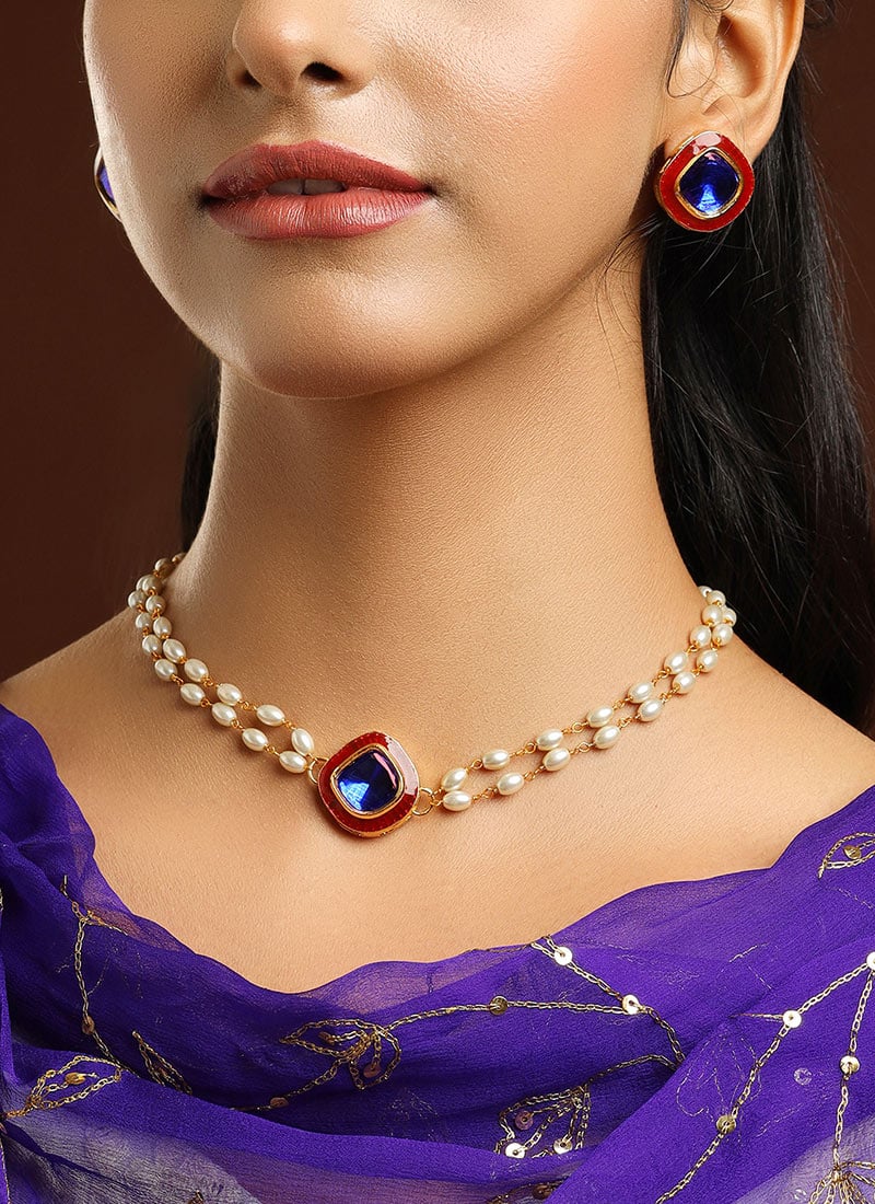 Blue Kundan Meenakari Necklace