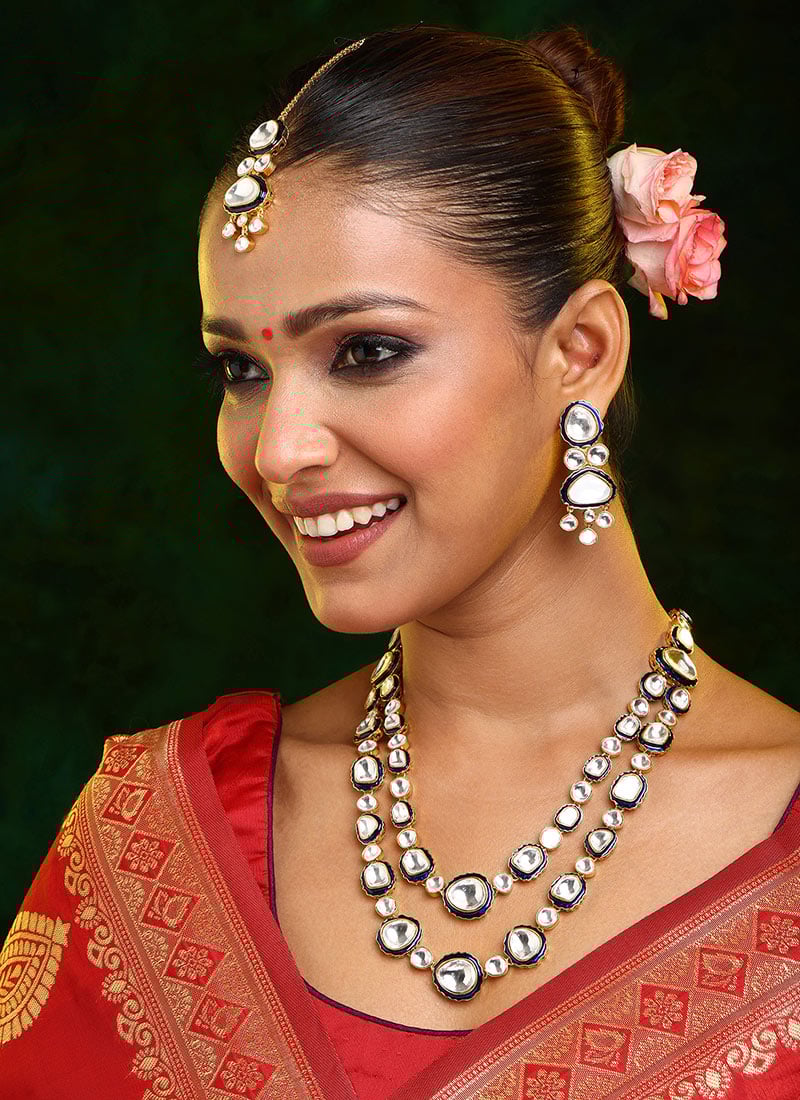 Blue Kundan Necklace Set Wedding Wear