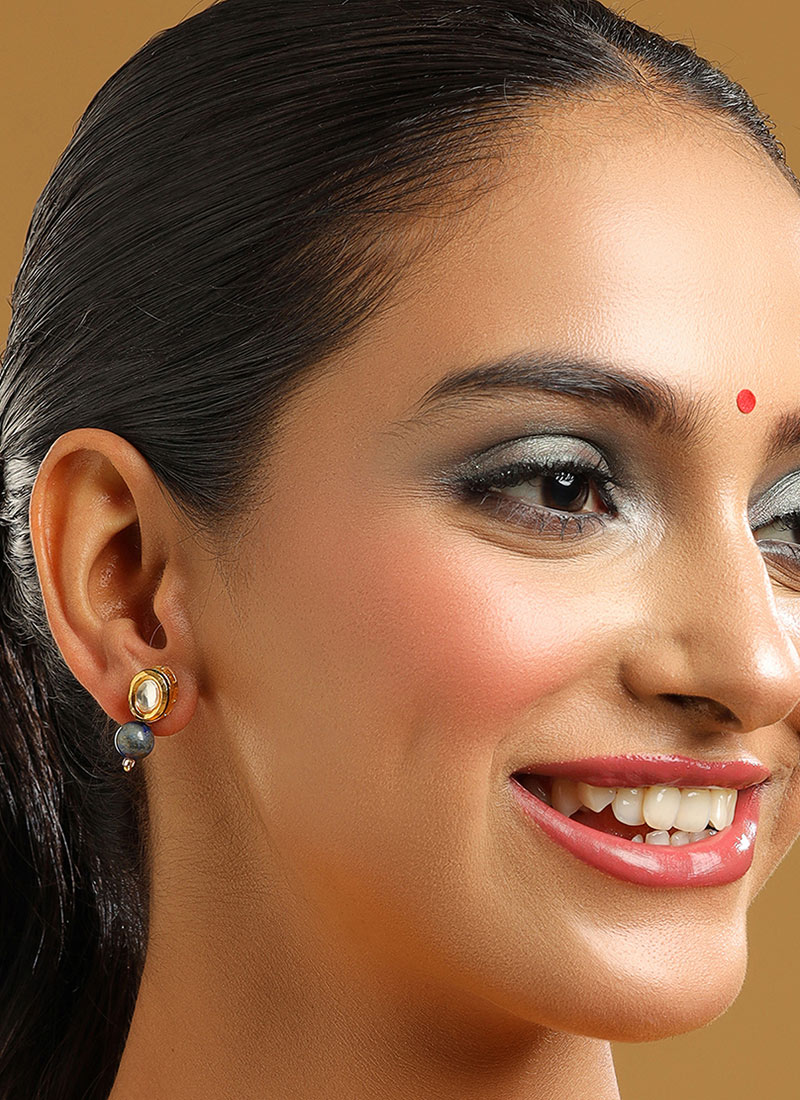 Blue Kundan Pearl Drops Festive Wear