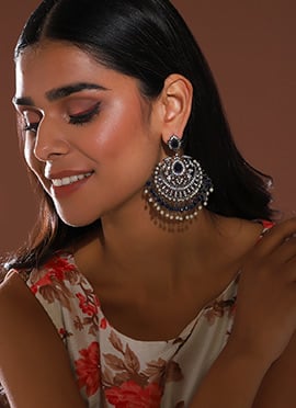 Blue Kundan Stones And Beads Chaand Bali