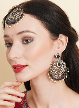 Blue Kundan Stones And Beads Chaand Bali