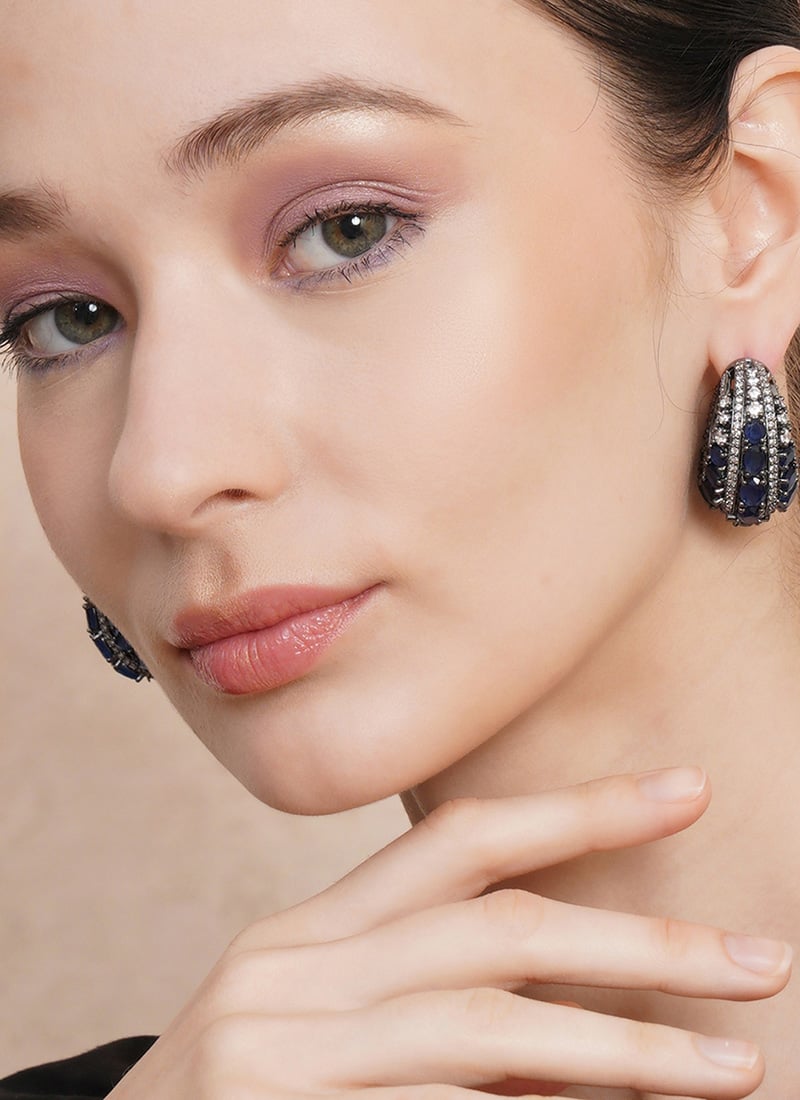 Blue Kundan Stones Hoops Festive Wear
