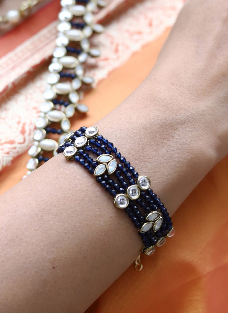 Blue Kundan With Moti Bracelet Festive Wear