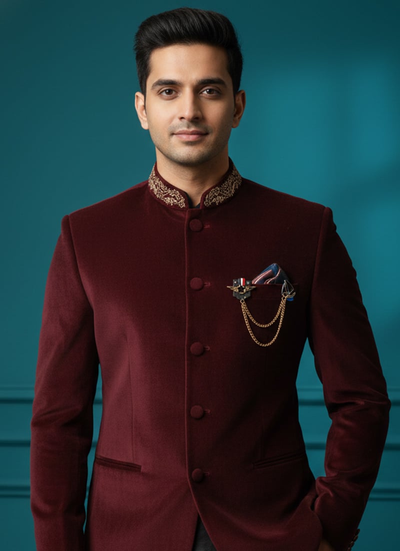 Blue Kundan Work Brooch For Men