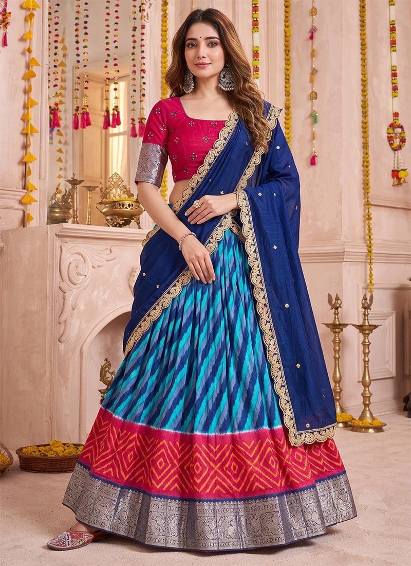 Blue Leheriya Zari Woven Tussar Silk Lehenga Festive Wear