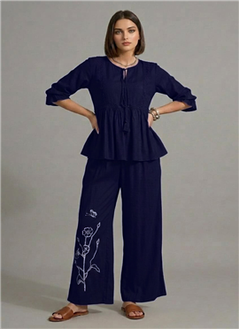 Blue Linen Cotton Stunning Co Ord Set