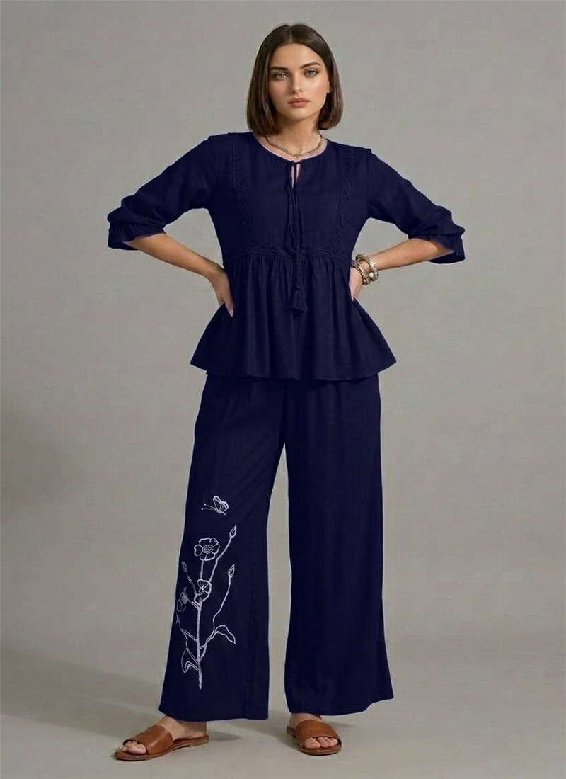 Blue Linen Cotton Stunning Co Ord Set After Six Wear