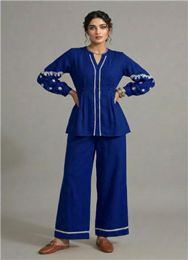 Blue Linen Cotton Stunning Co Ord Set