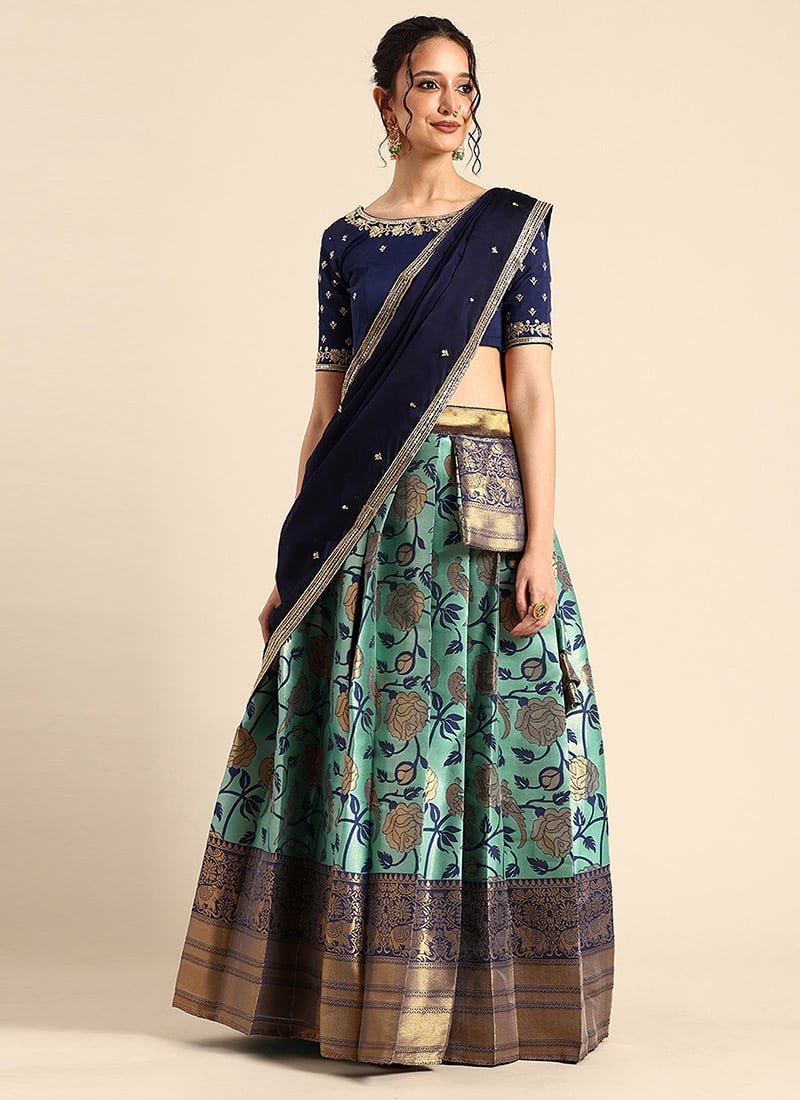 Blue Litchi Silk Zari A Line Lehenga Festive Wear