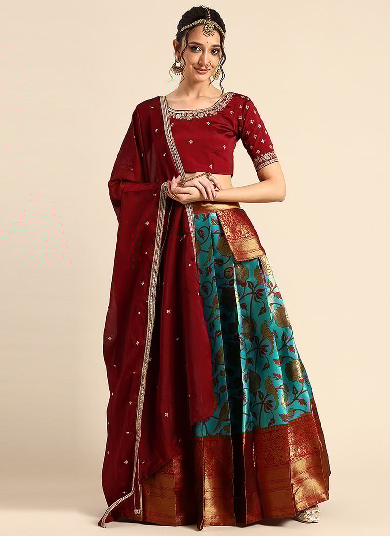 Blue Litchi Silk Zari A Line Lehenga Festive Wear