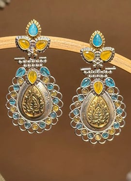 Blue Lotus Engraved Kundan Dangler Earrings