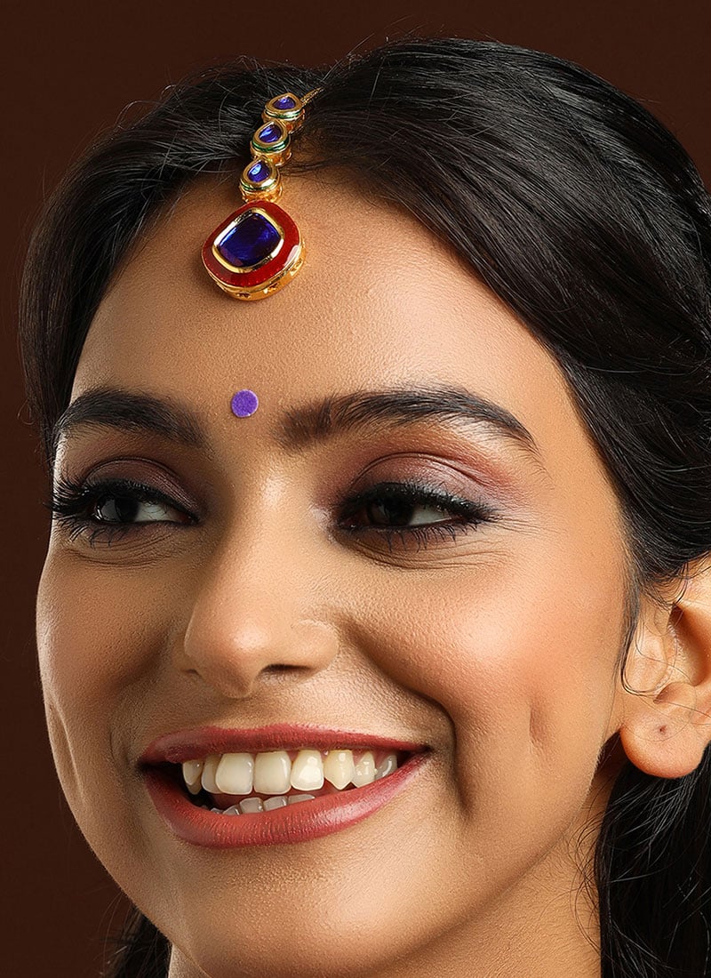 Blue Meenakari Kundan Mangtikka Festive Wear