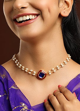 Blue Meenakari Kundan Pearl Choker