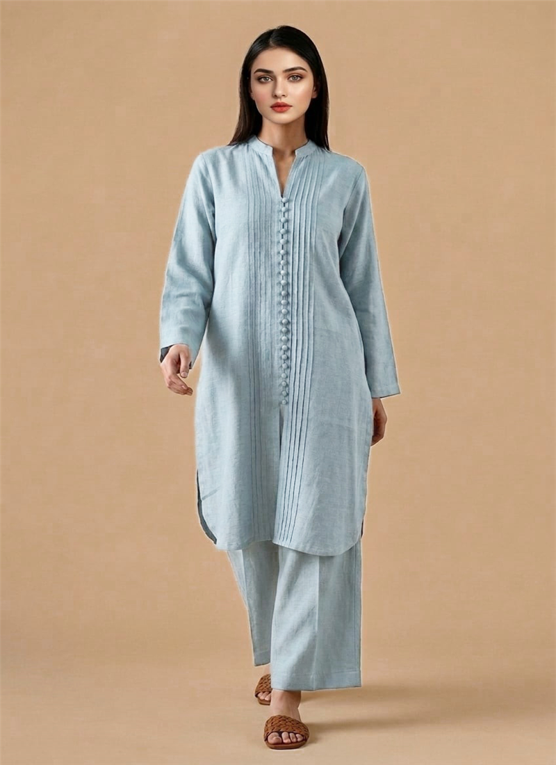 Blue Mist Poise Muslin Cotton Kurta Set After Six Wear