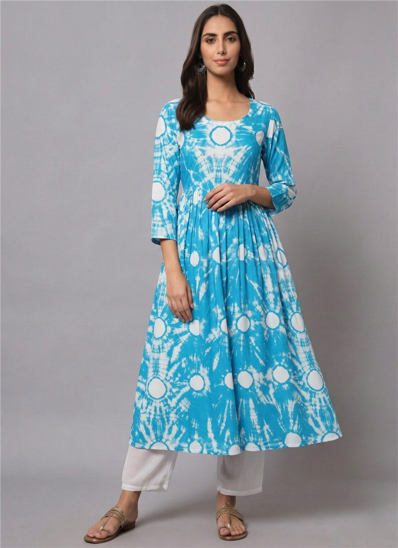 Blue Modal Silk Fit And Flare Indo Kurta Set After Six Wear